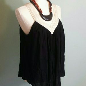 NWOT Super Cute Boho Gauzy Lace Tank L